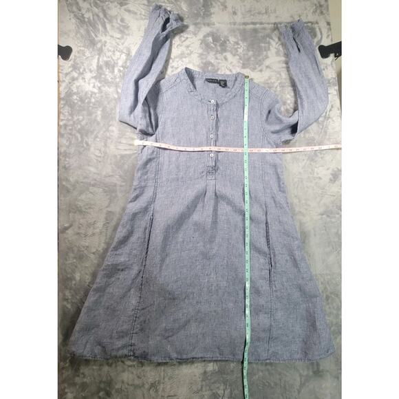 Tahari Womens XS Linen Long Sleeve Shift Dress Oversized Gray Blue - Picture 4 of 10